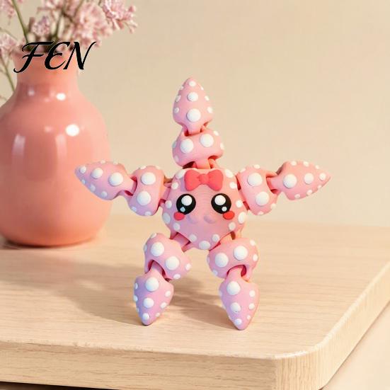 Flexible Joint Starfish Figure 3D Printed Articulated Figure, Cartoon Fidget Sea Animal Ornament Toy, for Desktop Decor, Schoolbag Accessory Toy