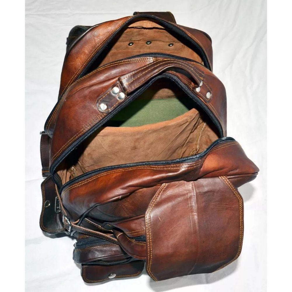 Leather Bag Goat Rucksack Backpack Genuine Laptop Vintage Travel Brown Men's