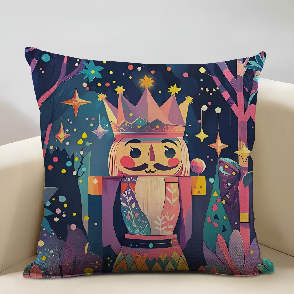Nutcracker Cartoon Cushion Cover Household Decoration Linen Sofa Cushion Cover: Skin-Friendly & Breathable With Invisible Zipper