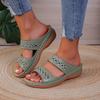 Women's Solid Color Sandals, Slip On Open Toe Double Bands Non-slip Soft Wedge Slides Shoes, Summer Comfy Shoes