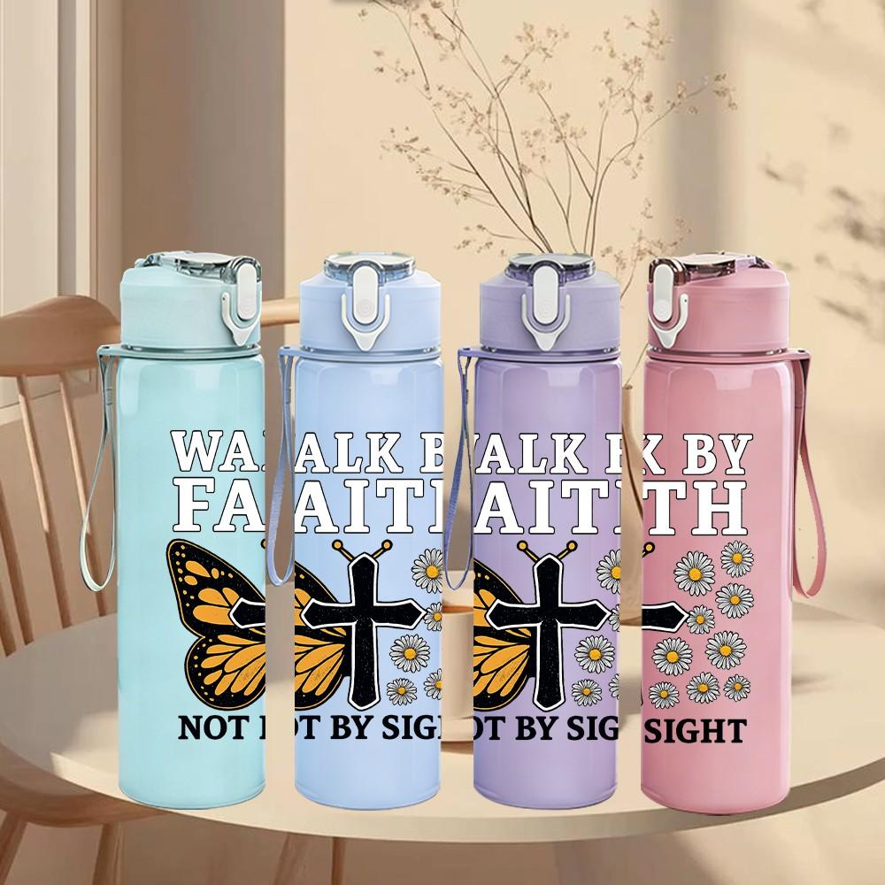 1PC Butterfly Not By Sight Dot Background 750ml Color Plastic Sports Water Bottle Leakproof Flip Straw Lid Suitable for Sports Office Home Use