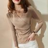 Autumn Winter Knitted Wrapped V-neck Long Sleeve Sweater Slim Fit Women Office Pleated Knitted Sweaters Casual Simple Basic Versatile Top