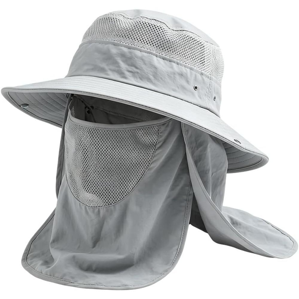Sun Bucket Hat for Men and Women, Detachable Face Cover Sun Hats,Wide Brim Fish Hat with Neck Flap UV Protection for Hiking