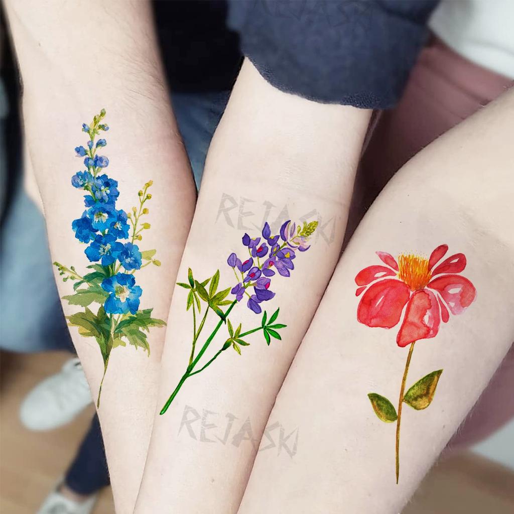 Hyacinth Daisy Temporary Tattoos For Women Girl Lavender Peony Fake Tattoo Sticker Daffodil Tulip Wrist Fashion Waterproof Tatoo