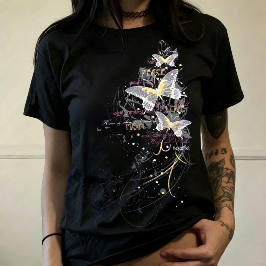 Vintage Y2k Affliction Butterfly Grunge Graphic Short Sleeve Print Tshirt Men Women Cotton Harajuku Vintage Streetwear Tee Tops