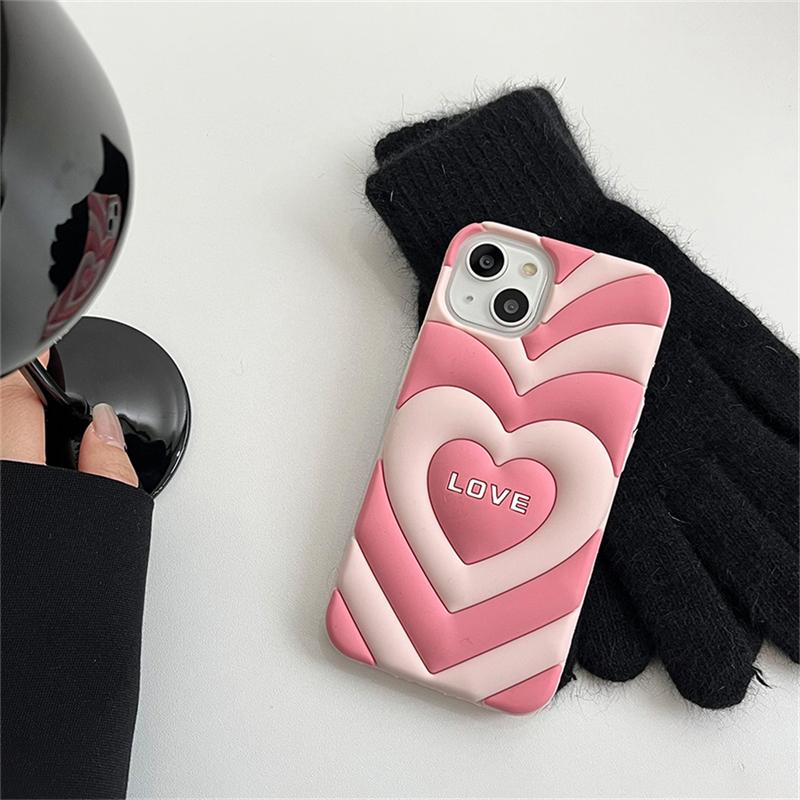 Стильный милый силиконовый розовый чехол с 3d сердцем любви для Iphone 14 13 12 11 Pro Max Ins Корея прекрасный противоударный мягкий чехол Funda