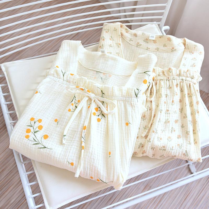 Весна и лето Новая женская ночная рубашка 100% хлопок юбка с длинными рукавами квадратный вырез прекрасный цветок большой домашний юбка