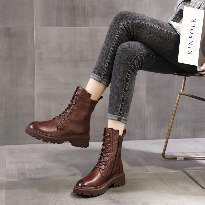 Casual leather women's boots thick-soled Martin boots women's autumn and winter women's shoes short boots