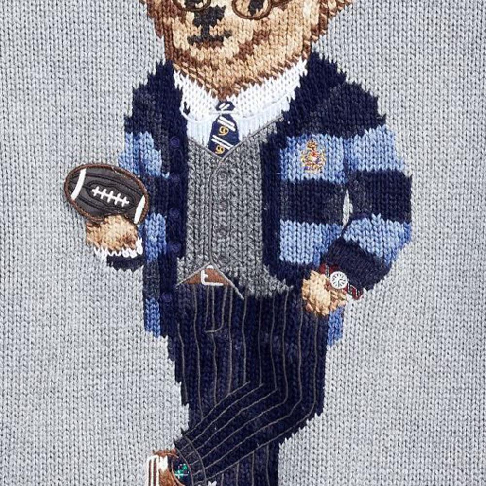 Polo Ralph Lauren Rugby Bear Embroidered Crew Neck Long Sleeve Knit Sweater Men Sweater Gray MNPOSWE16820612-020