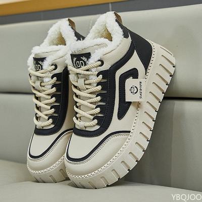 Повседневные удобные хлопковые ботинки на толстой подошве с высоким голенищем на шнуровке, зимние женские модные универсальные короткие ботинки