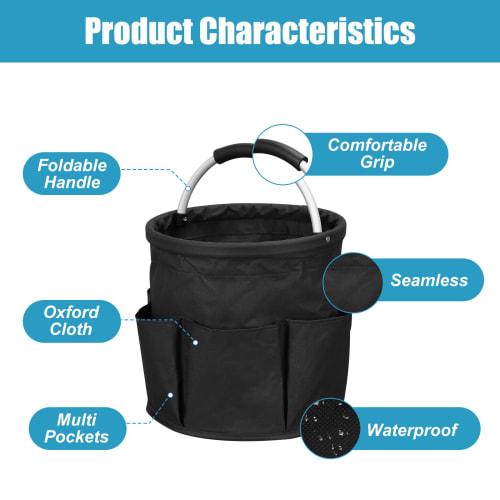 Clyfanesy Bucket Tool Bag, Tool Storage Case, Foldable, Large Capacity, Tool Bucket with Multifunctional Pockets, Garden Tool Storage, Yard Work Tool