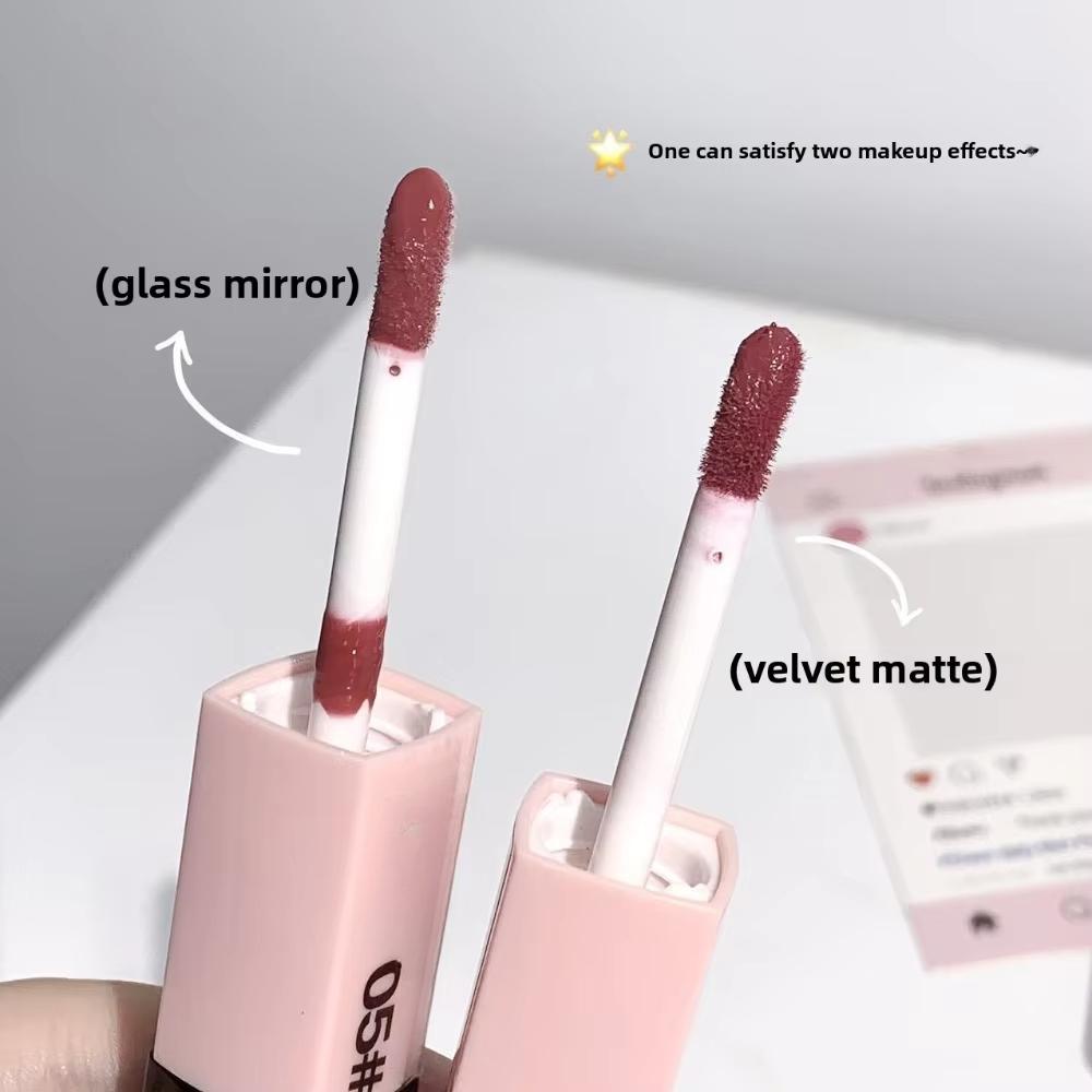 Горячий блеск для губ с двойным концом, полный глянцевый зеркальный и матовый бархатный блеск для губ, стойкая косметика, блеск для губ, стойкий цвет и увлажнение