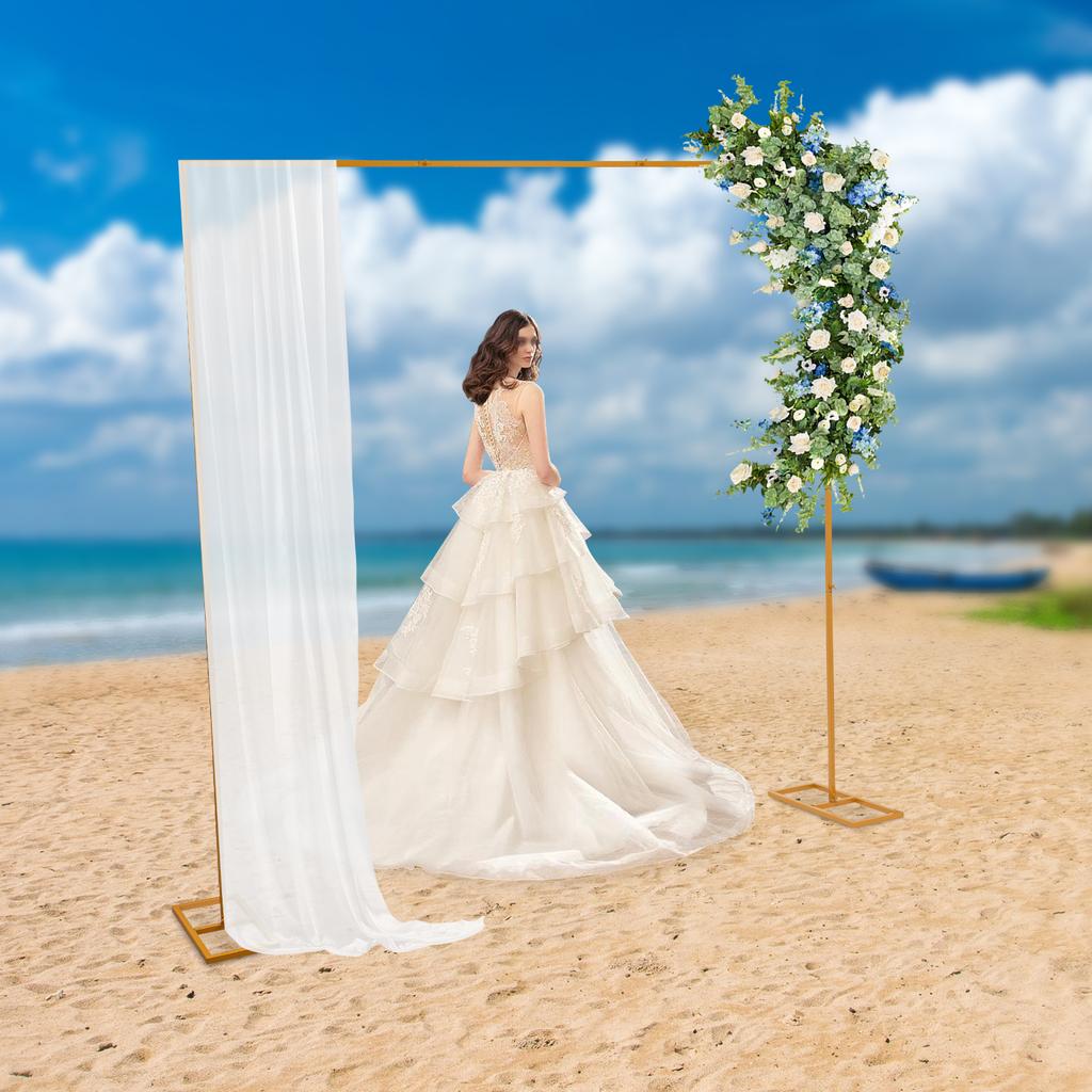 Gold Iron Wedding Arch Stand,2.4x2.4m Square Modern Backdrop Stand for Wedding Decor,Floor Standing Metal Frame,3-5kg Capacity
