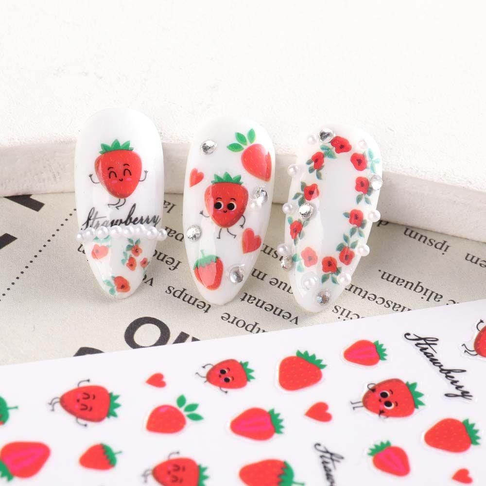 Manicure Spring Summer Floral Nail Foils Strawberry Tulip Flower Nails Decals 3D Nail Sticker