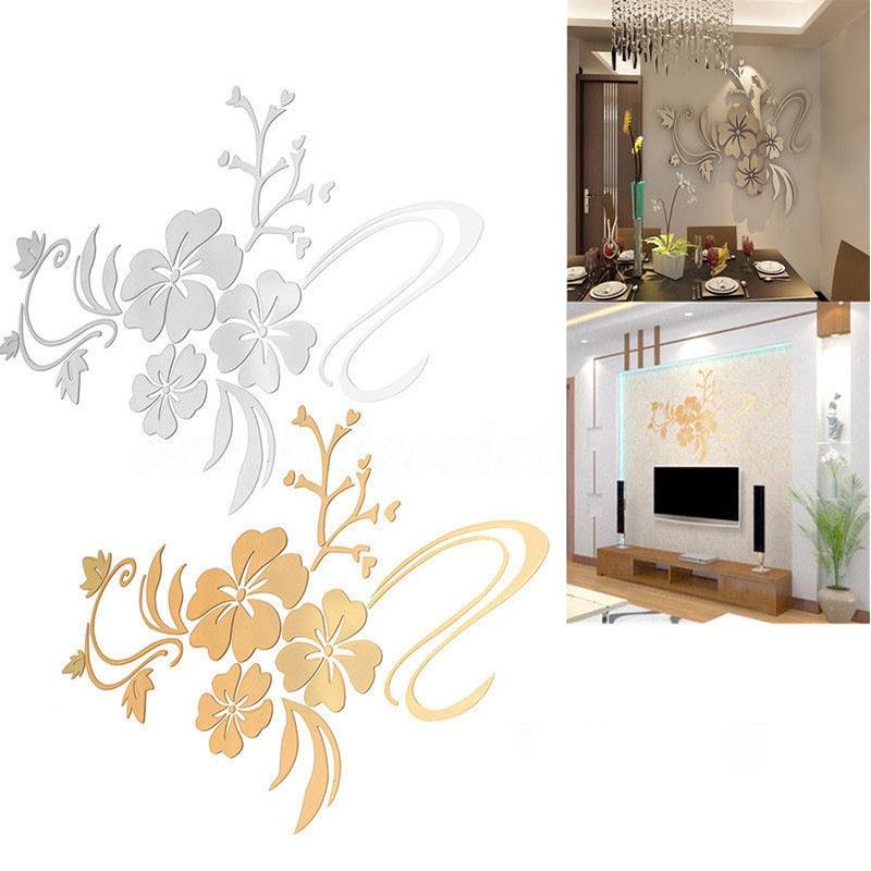 Exquisite Removable 3d Mirror Flower Art Wall Sticker For Stunning Home Decoration