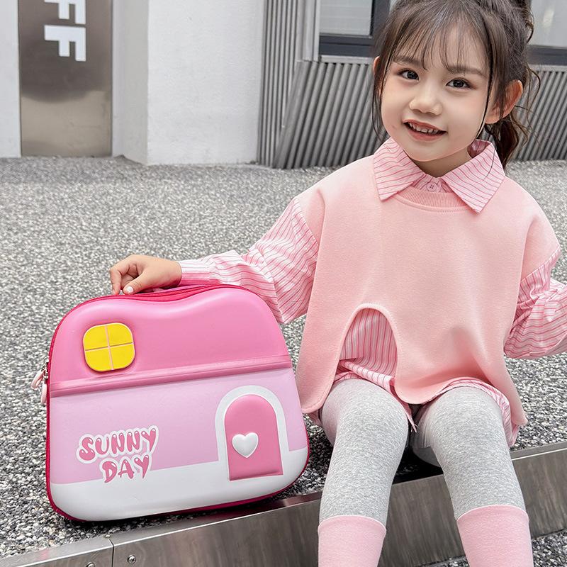 Kindergarten Cartoon Double-shoulder Eggshell Small House Schoolbag, Ultra-light Shoulder Protection Bag for Large, Medium and Small Classes Children