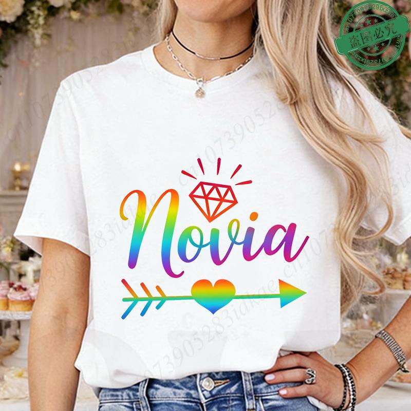 Spanish Girl Bachelorette Party T-Shirts, Rainbow Diamond Heart Arrow Graphic Tees for Bridal Shower, Team Bride Tribe Blouses