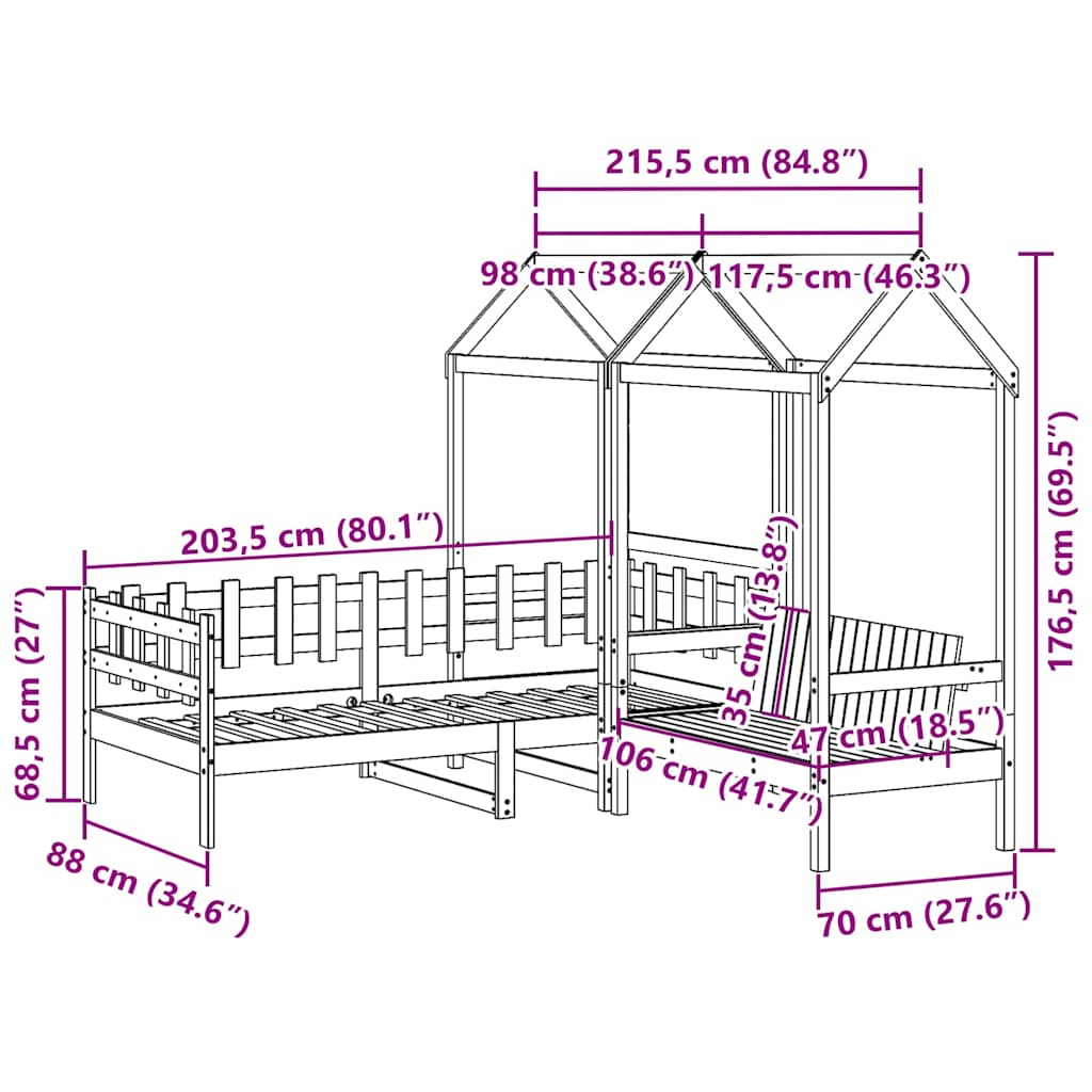 Daybed and Bench with Canopy White 80x200 cm Pine Wood