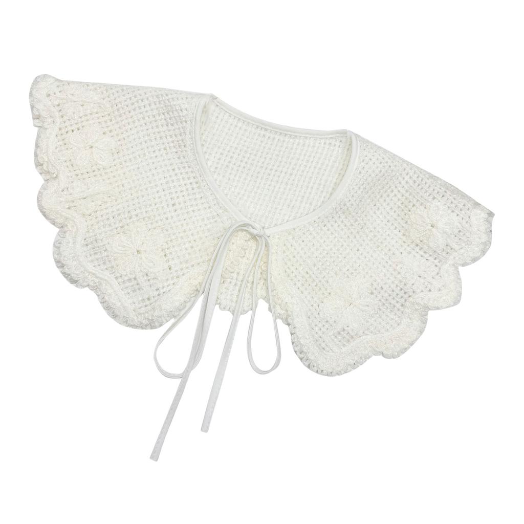 Elegant Detachable Shawl False Collar Hollowed Out Crochet Knit Woolen Flower Decorative Capelet for Collarless Dresses