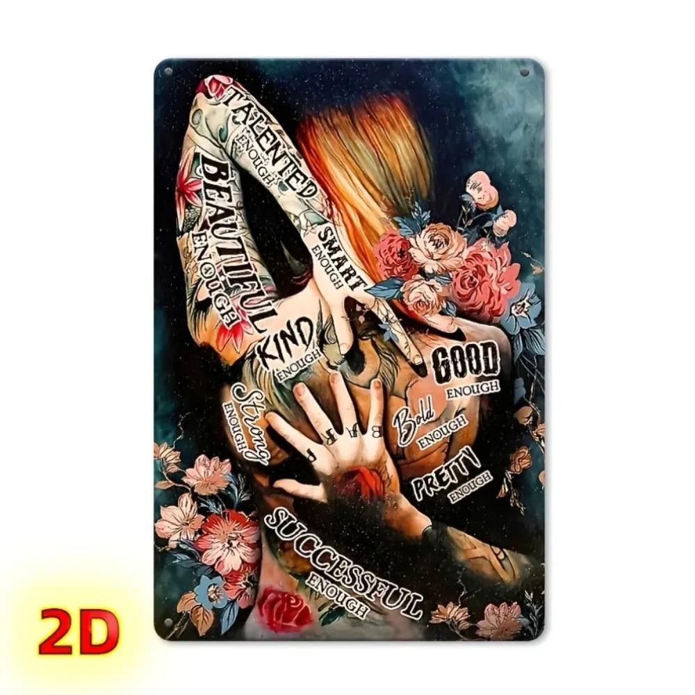 Двумерная женская татуировка на спине Цветочная тень Настенное искусство для дома Кафе Магазин подарков Декор