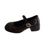 New Women's Mary Janes Shoes High Quality Patent Med Heels Dress Shoes Square Toe Shallow Buckle Strap Women's Shoes