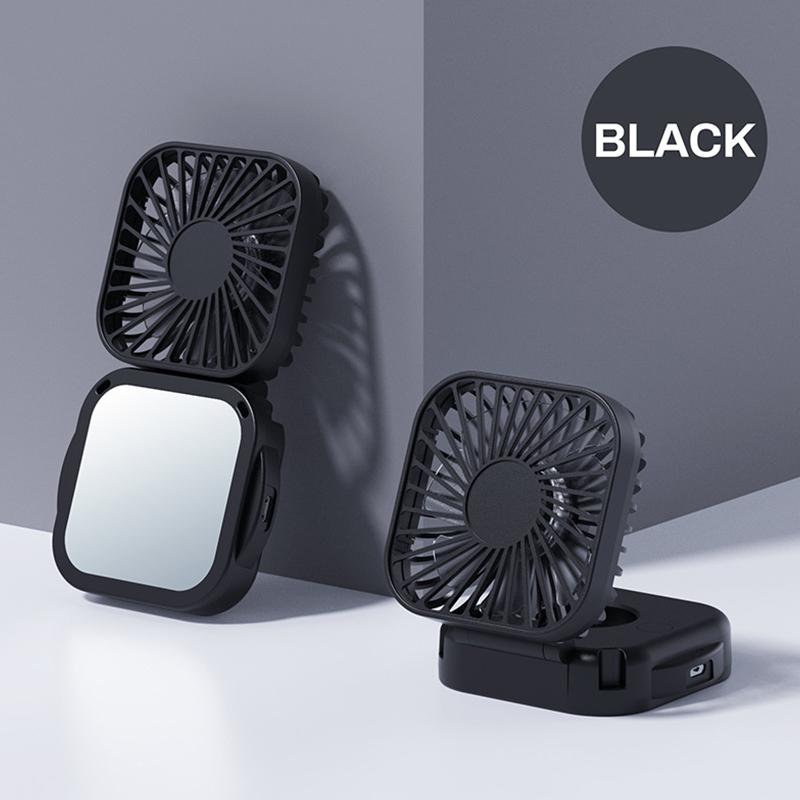 Наружный карманный вентилятор USB-перезаряжаемый с зеркалом для макияжа Настольный квадратный бесшумный вентилятор на шею Подвесной складной ручной портативный мини-вентилятор