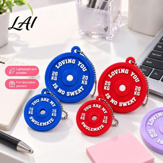 3D Printed Bag Charm 2Pcs Barbell Plate Keychain Pendant with Fitness Pendant Bead Chain Backpack Hanging Decoration Gift for Weightlifting