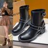 Maillard style handsome belt buckle round head thick heel knight boots 2024 autumn simple Korean version versatile short boots
