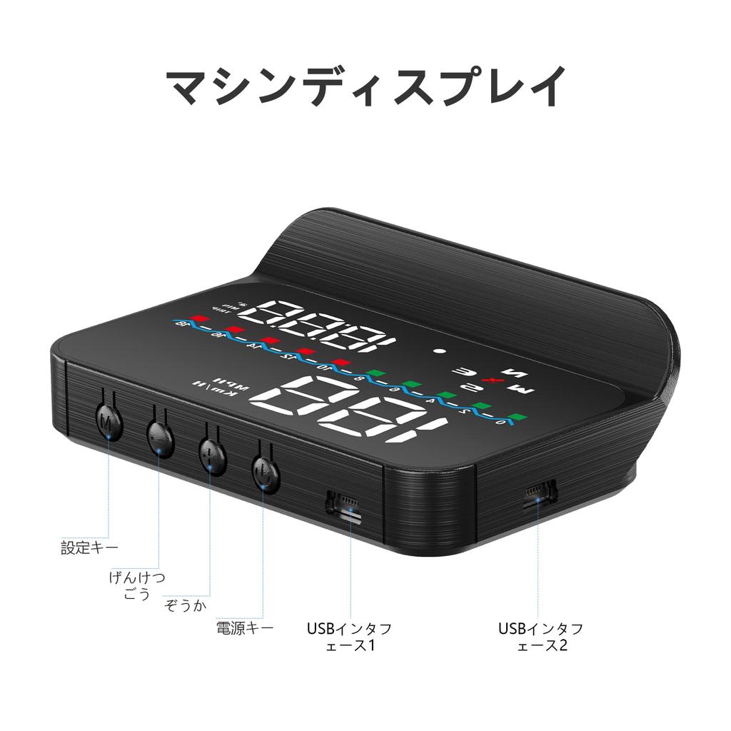 Wiiyii Car GPS Display Speed and Windshield Car with Reminder Suitable for All Cars HUD, Speedometer, Time, Gauge, Function,