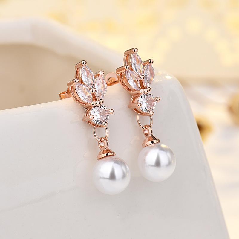 High-quality Light Luxury Feeling, Micro-inlaid Zircon Earrings, Temperament Pearl Earrings