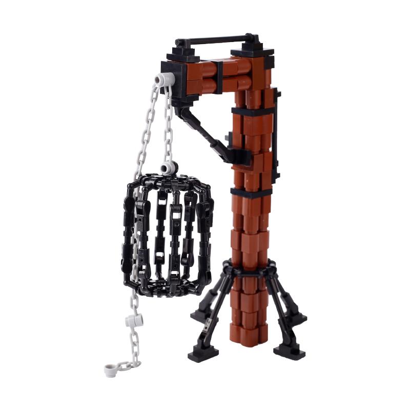 MOC Средневековая городская сцена Строительные блоки Доска объявлений Таверна Камин Костер Судейское место Вид улицы Кирпичная игрушка