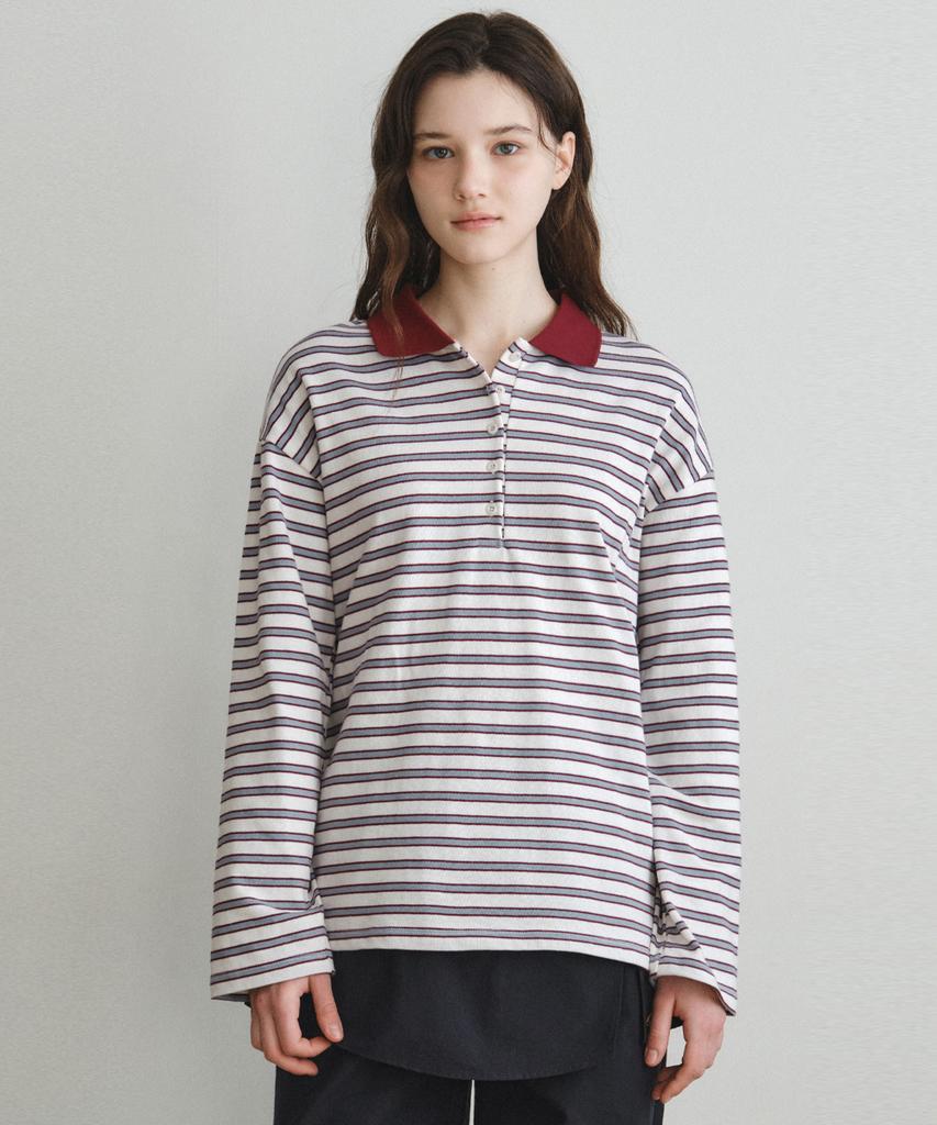 Среда Оазис Для Женщины Tommy Полосатая Футболка с Воротником_Красный(W26Tp13)