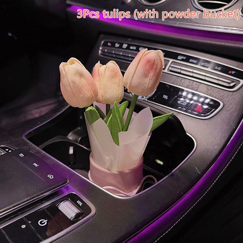 Креативное украшение салона автомобиля Милые поделки Орнаменты Автомобильный букет из тюльпанов Декоративные принадлежности Украшение центральной консоли автомобиля Подарки