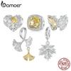 BAMOER 925 Sterling Silver Love Ginkgo Leaf Pendant Ginkgo Butterfly Charm Fit Charm Bracelet Jewelry DIY For Women Fashion Jewellry