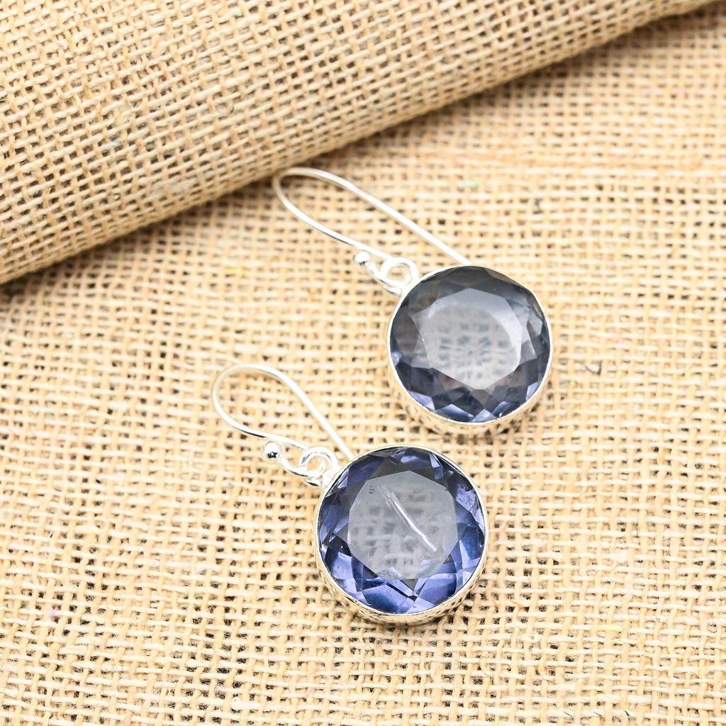 Великолепные ювелирные серьги ручной работы из стерлингового серебра 925 пробы с драгоценным камнем иолит для нее