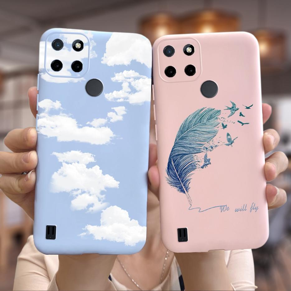 Чехол для Realme C21Y RMX3261 Милые подсолнухи Перо Мягкий силиконовый задний чехол для телефона Для Realme C21Y C 21 Y Чехлы Сумки RealmeC21Y
