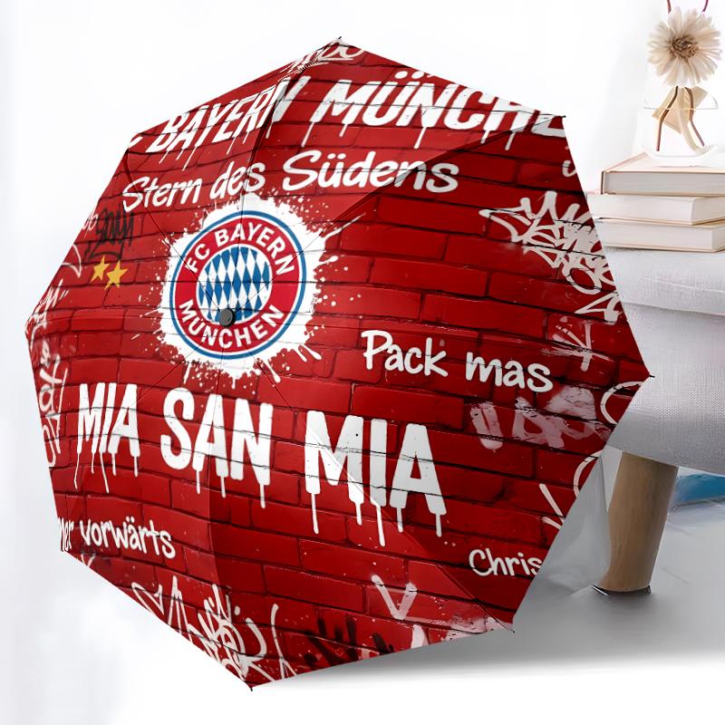 Printed FC Bayern München logo Printed Folding Umbrella,Outdoor,Leisure,And Travel Umbrella,Durable Umbrella Fabric,Birthday And Holiday Gift