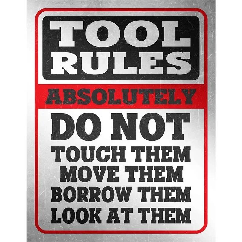 Vintage Tiki Tool Rules Tin Sign Farm Fresh Rustic Metal Wall Art Decor for Garage Workshop Club Decoration