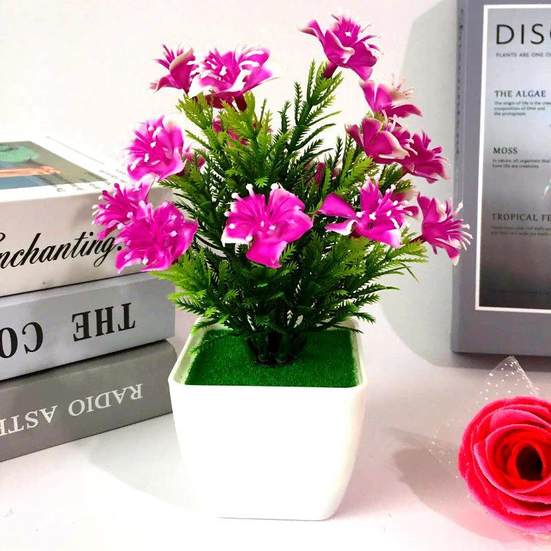 Cherry Lily Plastic Blossom Rose Flowers Potted Plant For Home Decor