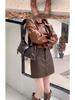 Women's Coffee Color PU Leather High-Waist Slimming A-Line Midi Skirt - Plus Size Petite Autumn/Winter Bodycon Style