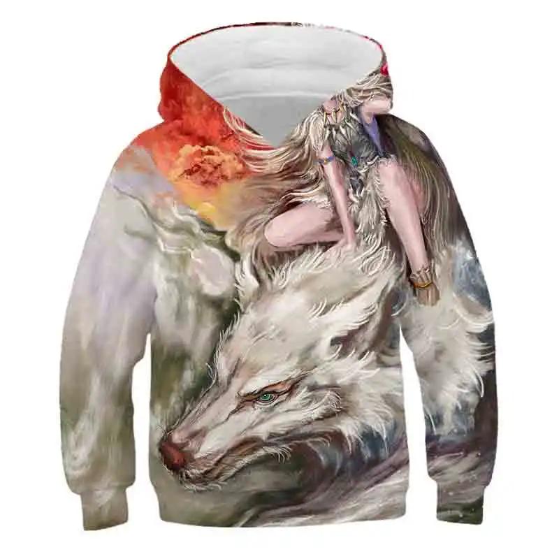 Wolf Animals 3D Hoodies Kids Streetwear Girls Boys Printed Children Sweatshirts Long Sleeve Autumn Winter Clothes