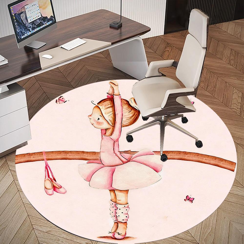 1pc Ballerina Butterfly Round Chair mat office Area Rug - Non-Slip, Floor Mat for Office, Bedroom, and Indoor Decor p127238
