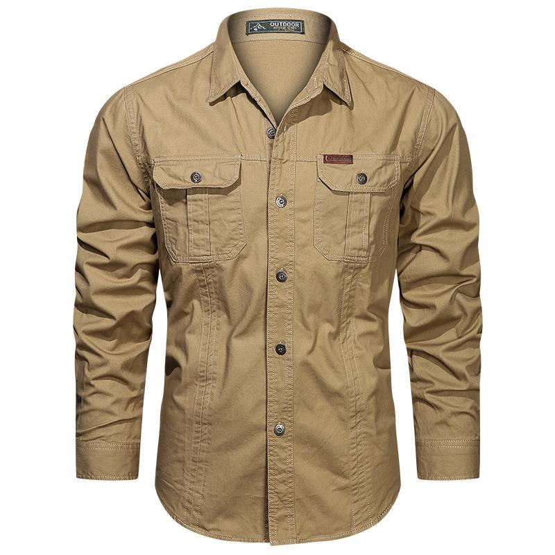 Men Plus Size Multi-pockets Tooling Shirts Military Outdoor Long-sleeved Shirts High Quality Male Cotton Casual Shirts