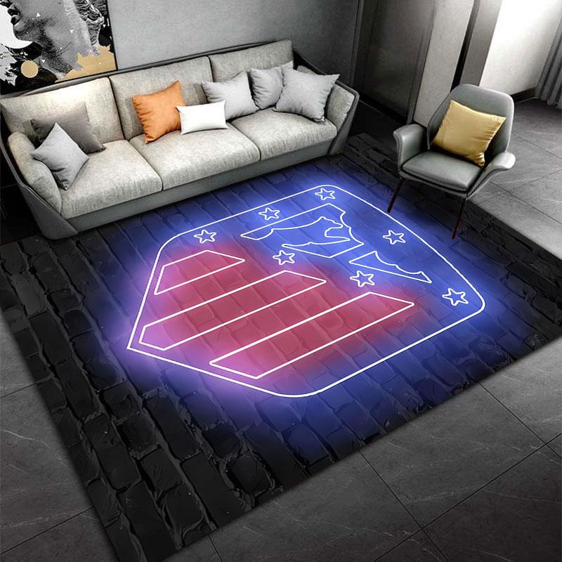 Blue and Red Neon Shield Design suitable as a non-slip mat for the living room or bedroom sofa