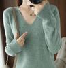 V Neck Sweater for Women Solid Long Sleeve Knit Sweaters Slim Fit Base Pullover Top