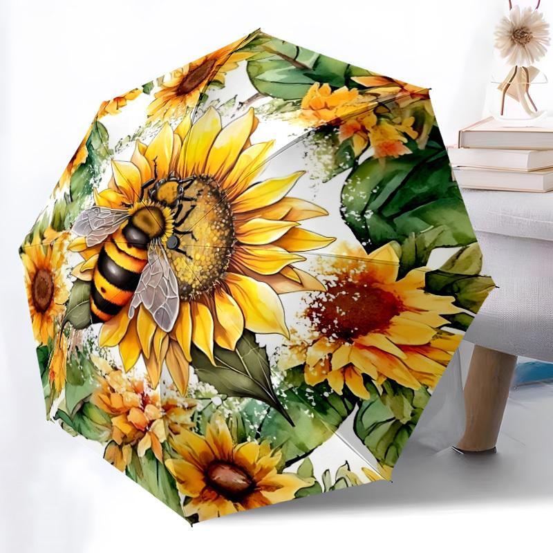 1pc Sunflower Print Folding Umbrella, Durable, Suitable for Outdoor Activities or Rain, Suitable for Commuting yy251027071