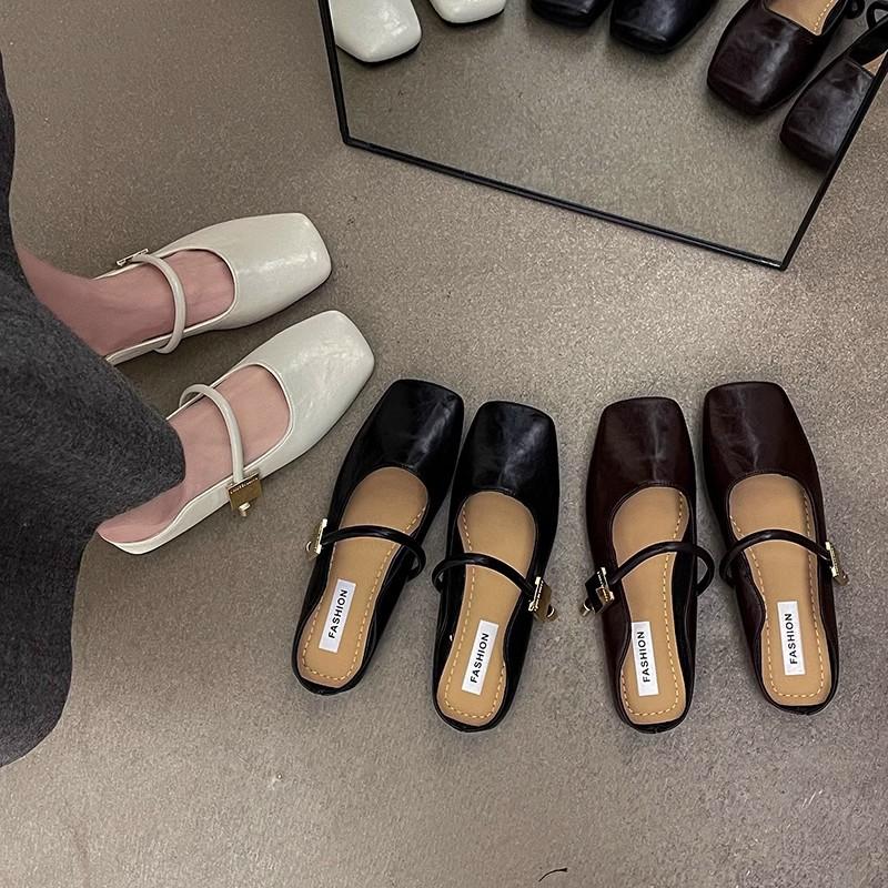 Плоскодонные квадратноголовые тапочки-полушлепанцы для ленивых людей, которые надевают на одну ногу, и носят весенние новые повседневные тапочки-балетки с мягкой подошвой.