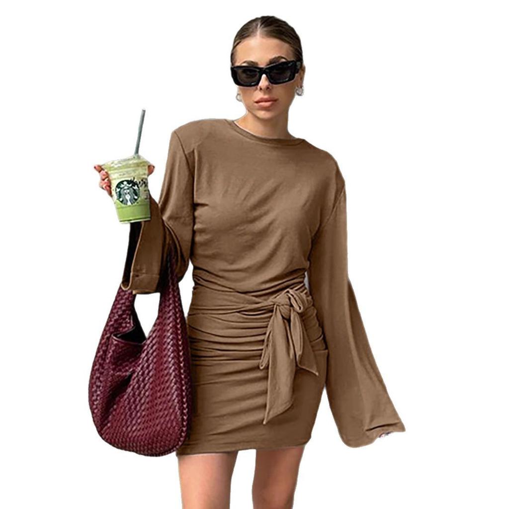 European And American New Waist Lace-Up Dress Spring And Summer Sexy Fashion High-Waisted A-Word Dress