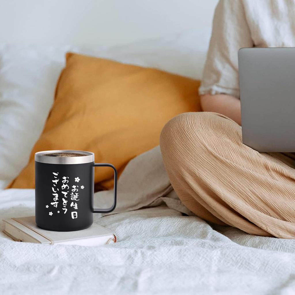 Livole Stainless Steel Vacuum Insulated Mug with Keeps Hot or Coffee Straw Birthday Gift for Women and Boys and Popular and Funny Gift for and Black