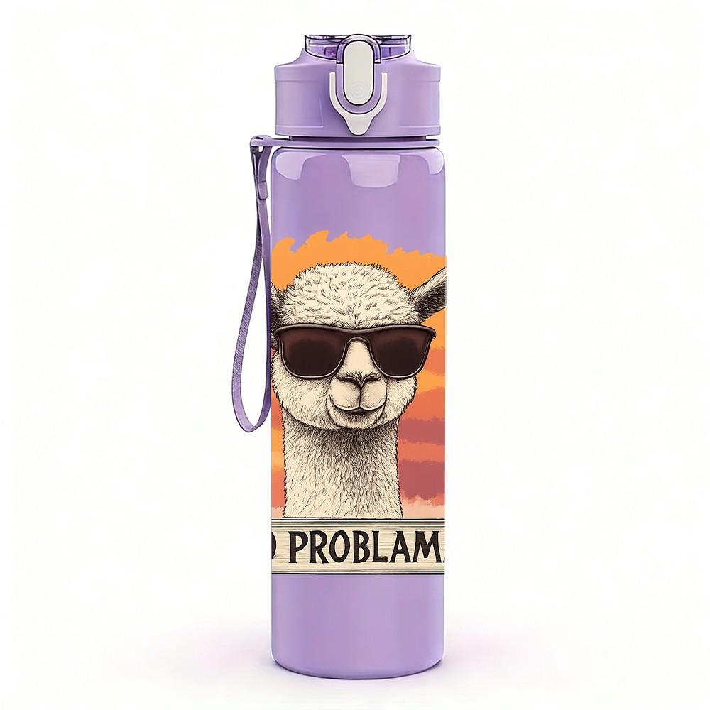 1PC No Probllama Sunglasses Llama 750ml Color Plastic Sports Water Bottle Leakproof Flip Straw Lid Suitable for Sports Office Home Use
